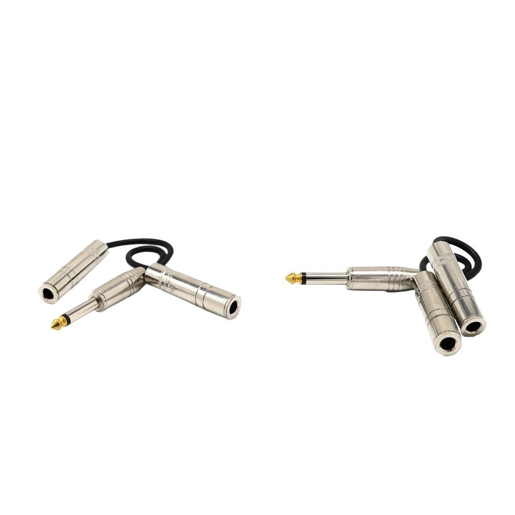 2x 6.35mm Mono Plug Male to Dual 1/4" 6.35mm Jack Female Splitter Cable 0.2m