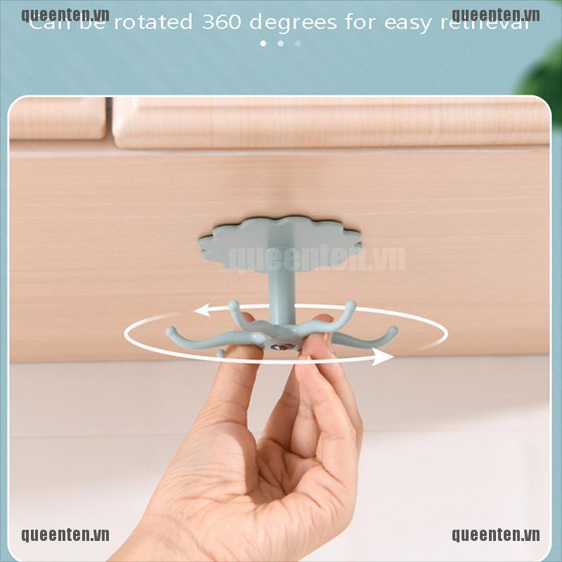360 Degrees Rotated Kitchen Hooks Self Adhesive 6 Hooks Home Wall Door Hook QUVN