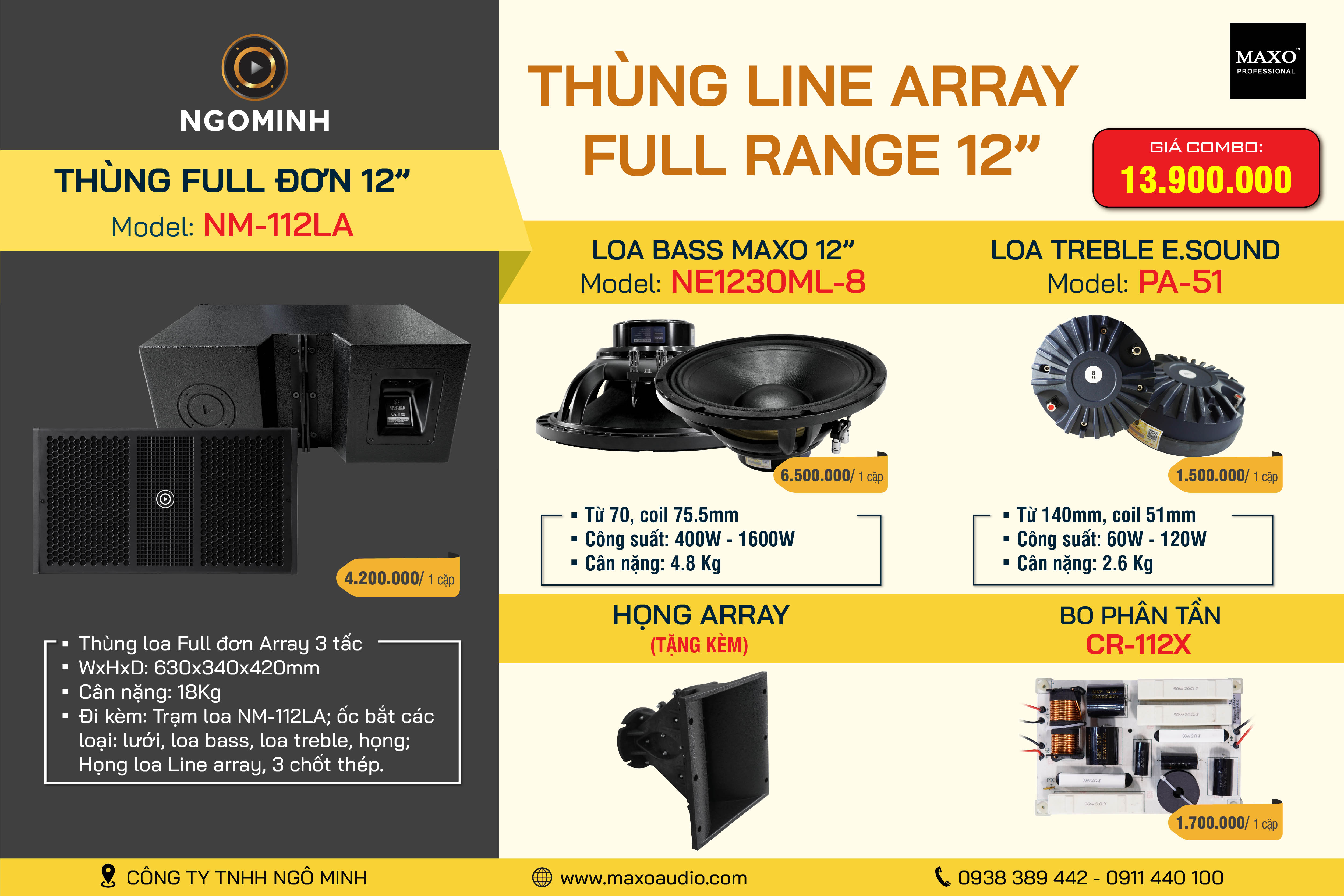 Loa Line Array Full Range 12&quot; NM112LA, NE1230ML-8, PA-51, Họng Array, CR-112X