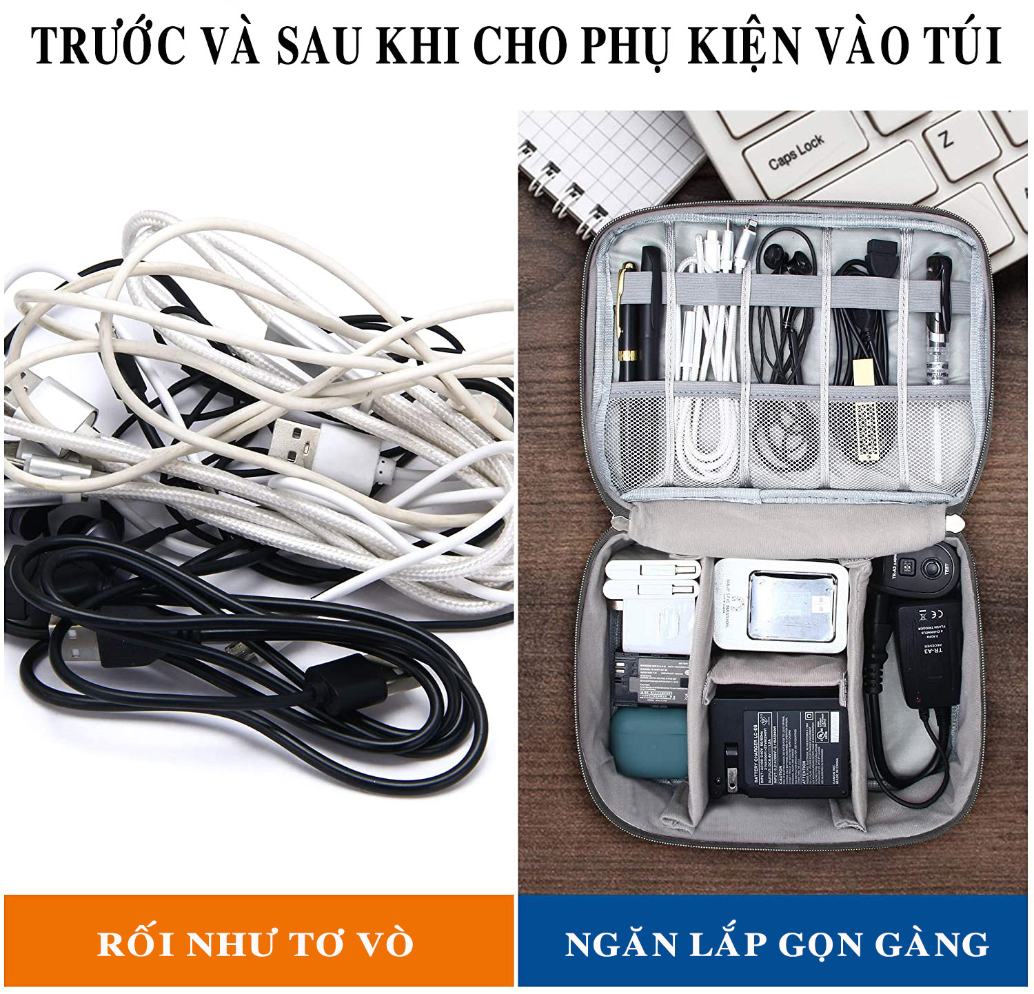 Túi Đựng Phụ Kiện Công Nghệ Chống Nước, Chống Sốc Cao Cấp – Chọn Màu - Túi Bảo Vệ Phụ Kiện Điện Thoại Máy Tính Bảng Laptop Tai Nghe Cáp Sạc Củ Sạc Pin Dự Phòng Chính Hãng Dododios