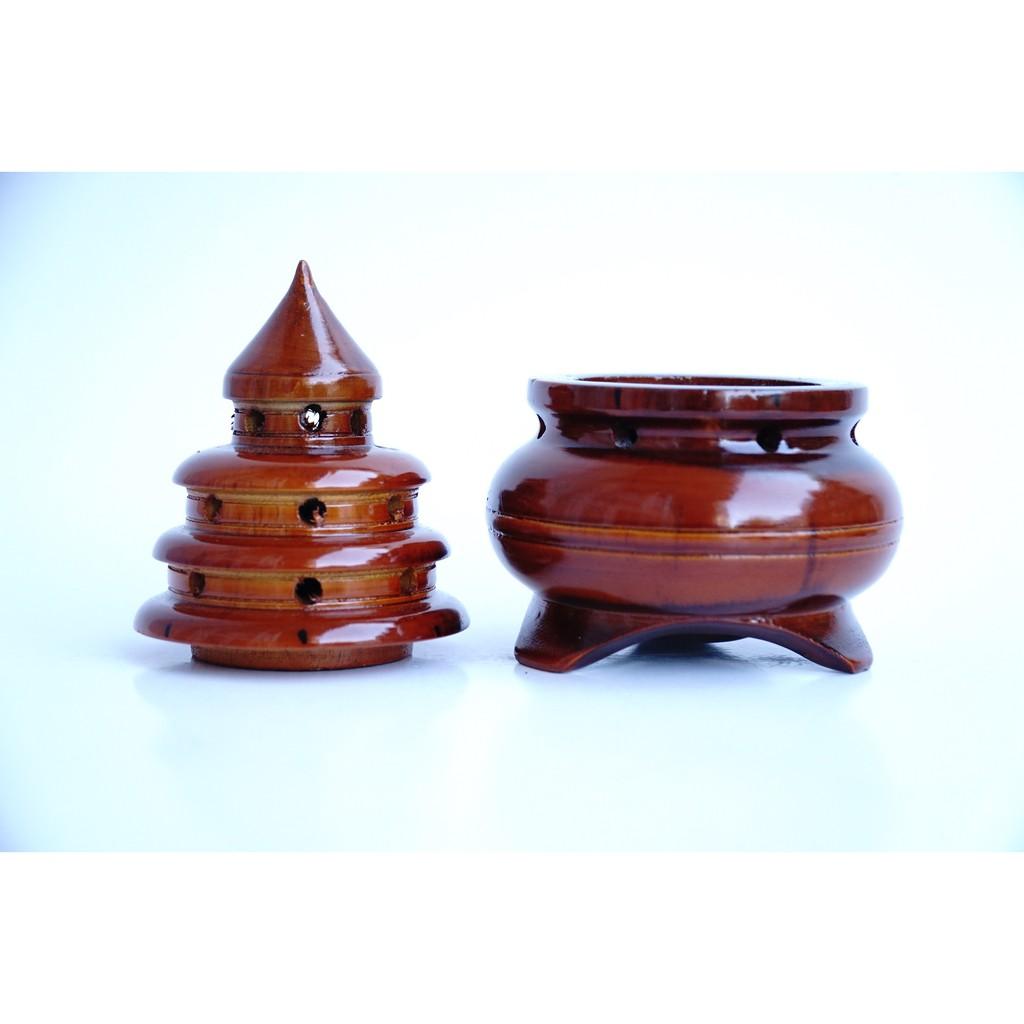 Lư xông trầm hương Tháp Phật lò xông dụng cụ xông đốt trầm GỖ - Nâu & Đen