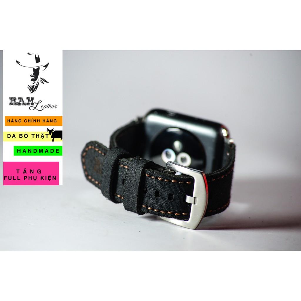 Dây đồng hồ RAM Leather da bò lộn đen tuyền - RAM classic 1966