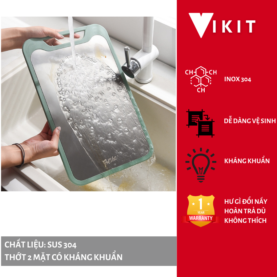 Thớt nhà bếp- Thớt inox 304 cao cấp 2 mặt- Thớt inox kháng khuẩn VIKIT TH02