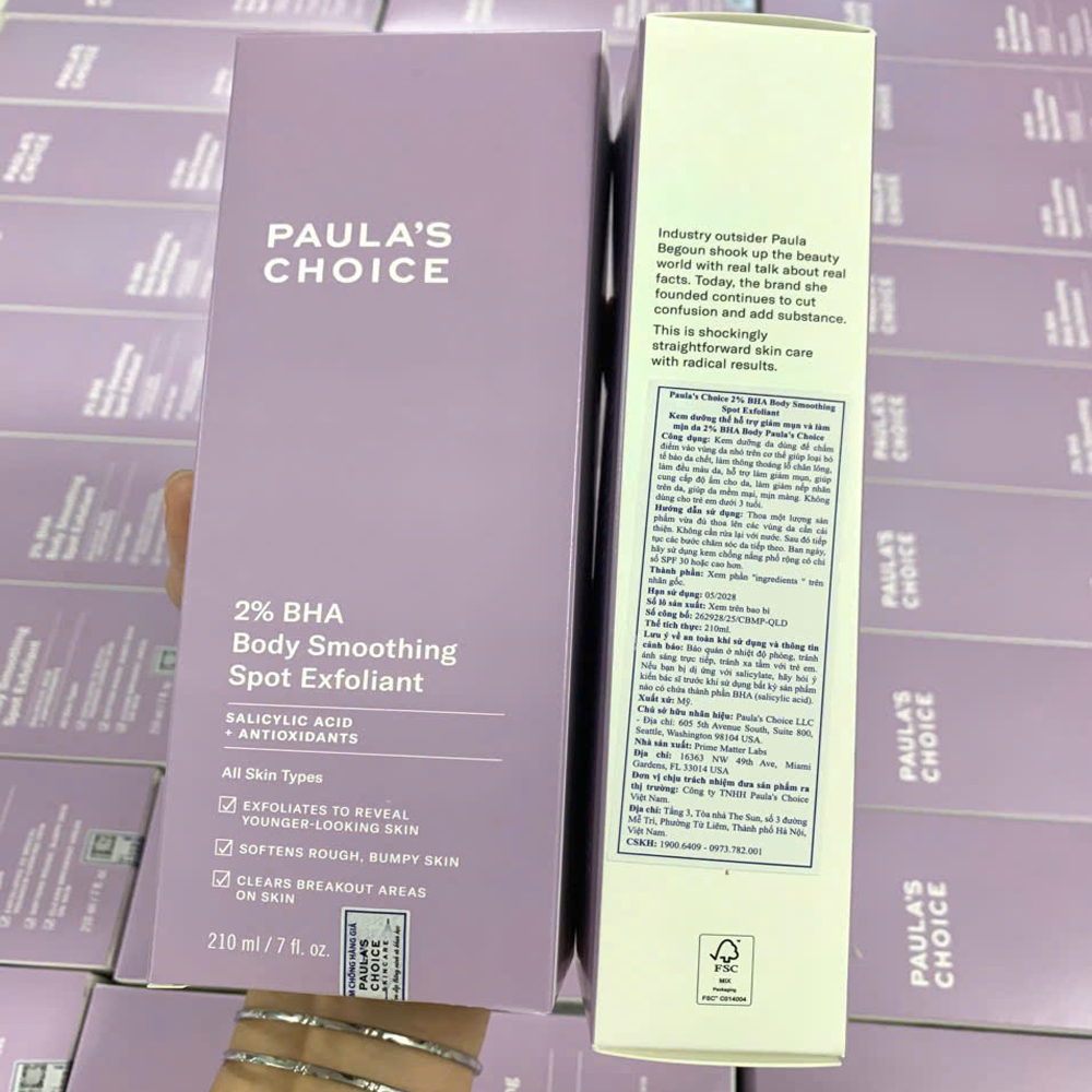 Kem Dưỡng Thể Hỗ Trợ Giảm Mụn Làm Mịn Da Paula's Choice 2% BHA Body Smoothing Spot Exfoliant 210ml