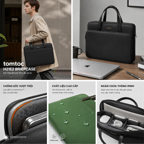 Túi xách chống sốc Tomtoc TheHer-H21 Briefcase Premium Macbook Pro 16 inch H21E2 - Hàng chính hãng
