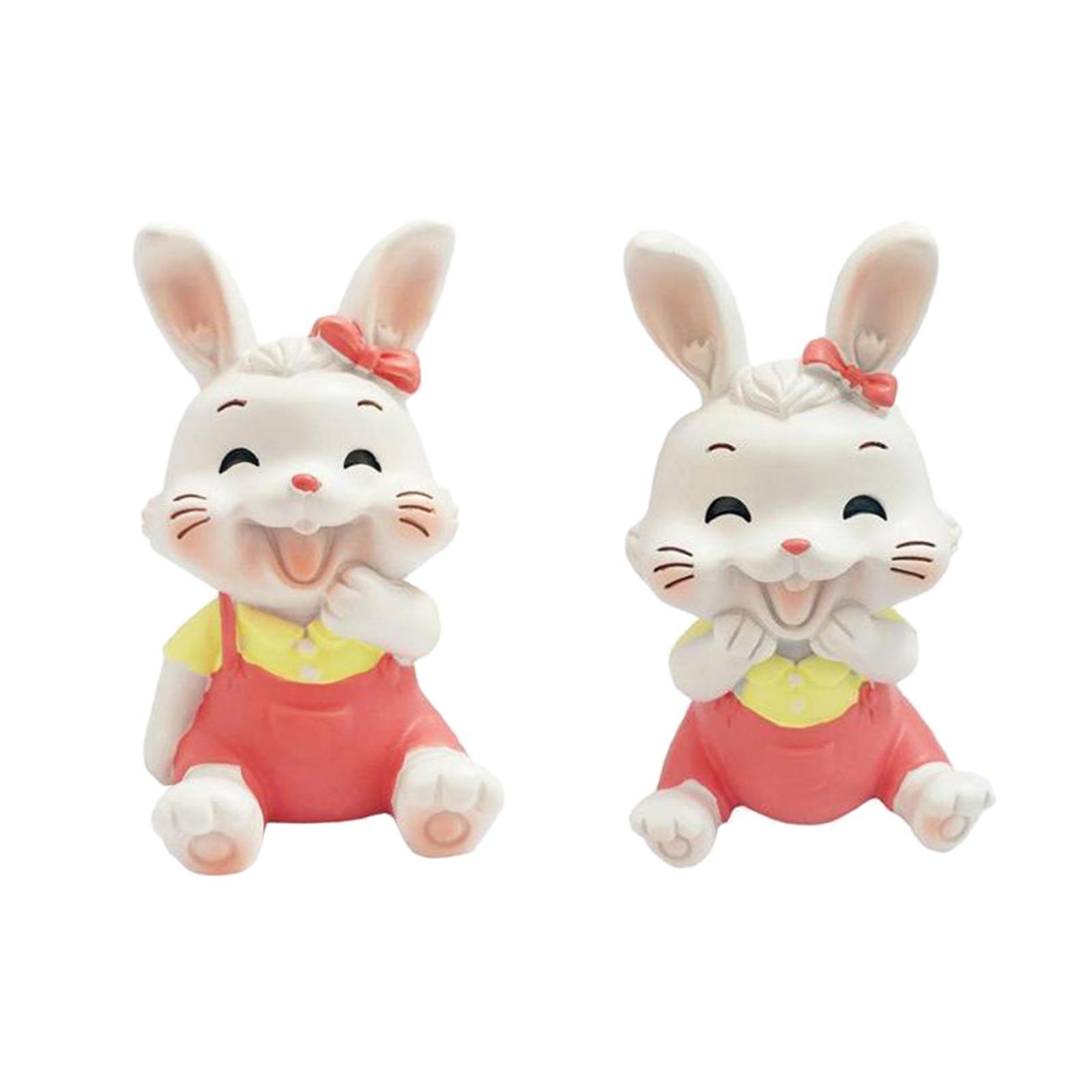 2 Rabbit Statue Animal Figures Art Sculpture for Office