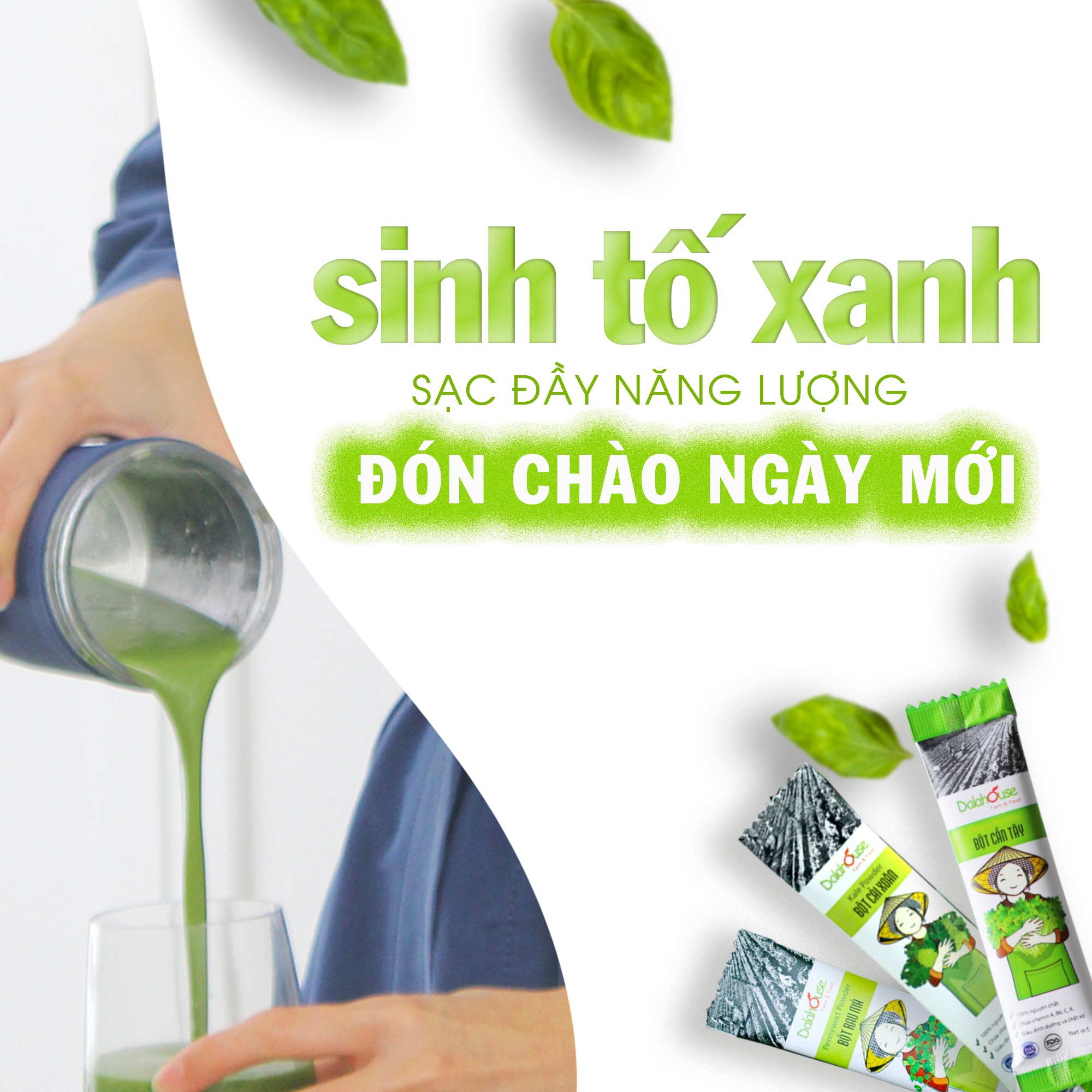 Bột cải xoăn hữu cơ sấy lạnh Dalahouse - Hộp 20 gói 3gr tiện lợi - Đào thải độc tố, chống ô xy hóa, bổ sung can xi hữu cơ cho cơ thể