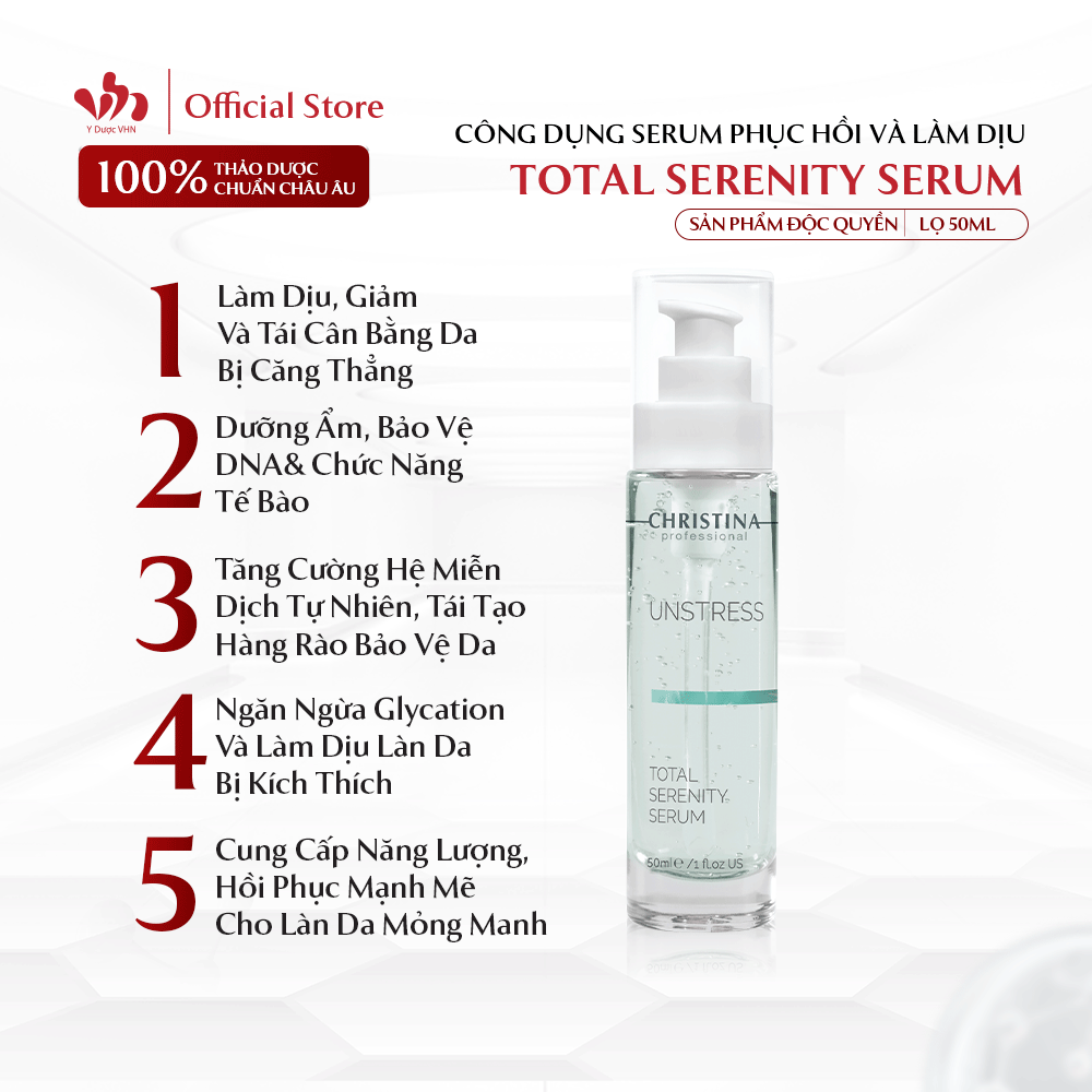 Huyết Thanh Phục Hồi Da Tức Thì Unstress Total Serenity Serum CHRISTINA Giúp Làm Dịu, Giảm Kính Ứng Da 50ml