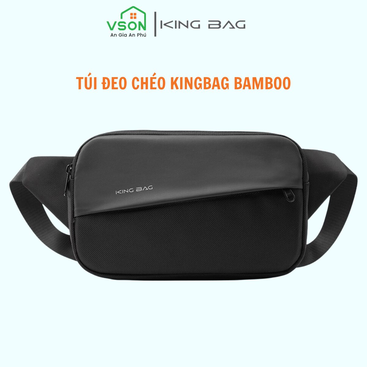 Túi đeo chéo thời trang KINGBAG BAMBOO nhiều ngăn, vải kháng nước tốt, khóa YKK, màu đen - Hàng chính hãng