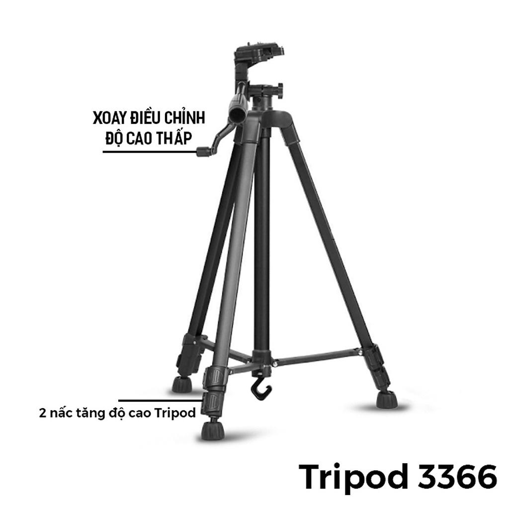 Chân Giá Đỡ Điện Thoại, Máy Ảnh Tripod 3366 Cao 140cm Kèm Đầu Kẹp Và Túi Đựng