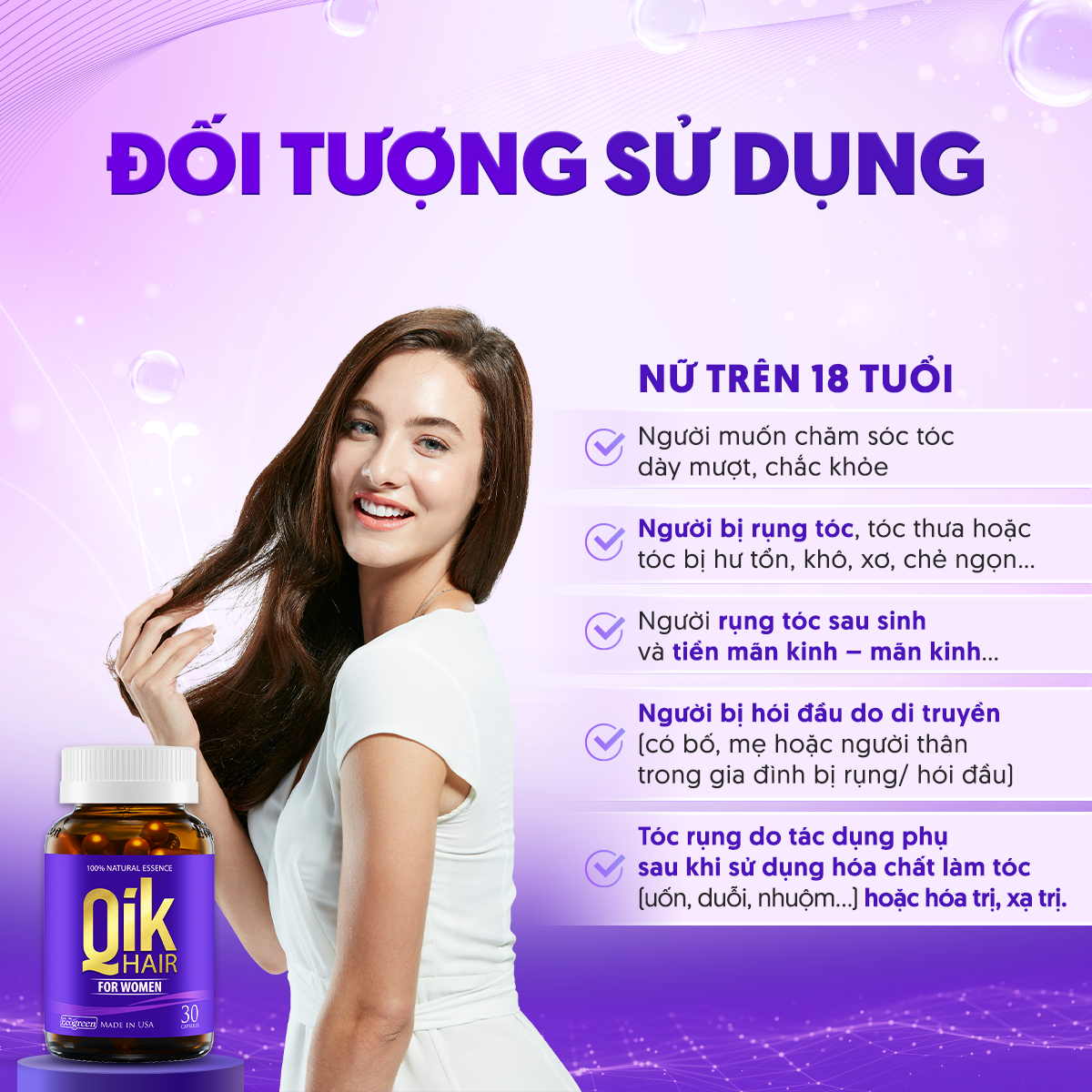 [Combo 4 hộp 30 viên tặng 1 hộp 15 viên] Viên uống QIK HAIR for Women hỗ trợ giảm rụng, mọc tóc chắc khỏe