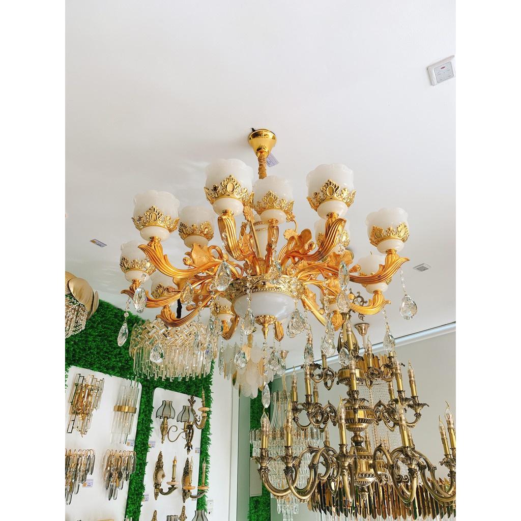 Đèn chùm cổ điển mạ vàng, 15 bóng 5w ánh sáng vàng