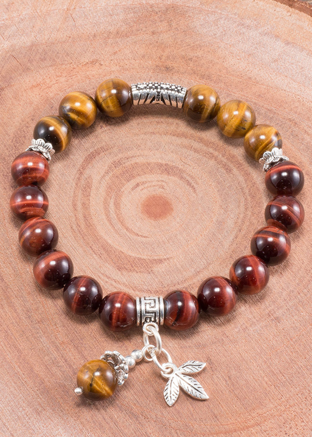 Vòng tay thạch anh mắt hổ phối charm 3 lá bạc Ngọc Quý Gemstones
