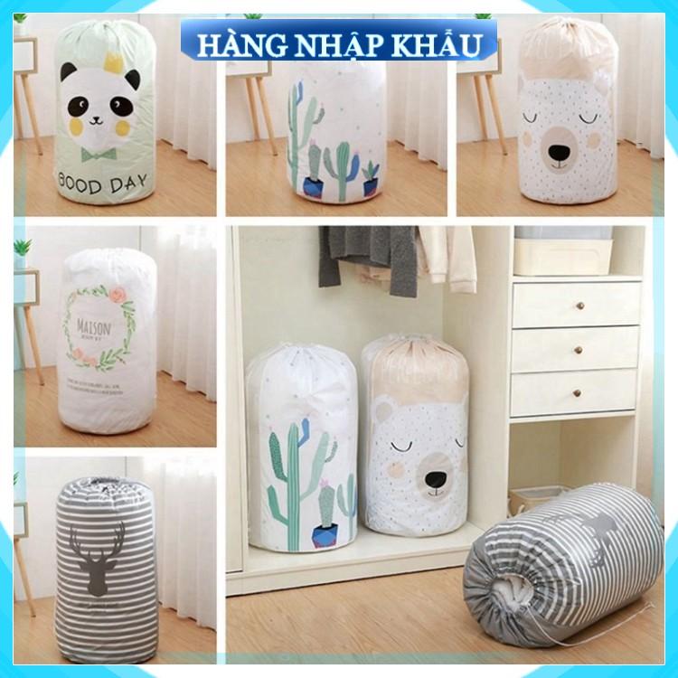 Túi vải đựng đồ chăn màn, quần áo, ga gối đa năng dây rút tiện lợi hình trụ tròn cỡ lớn