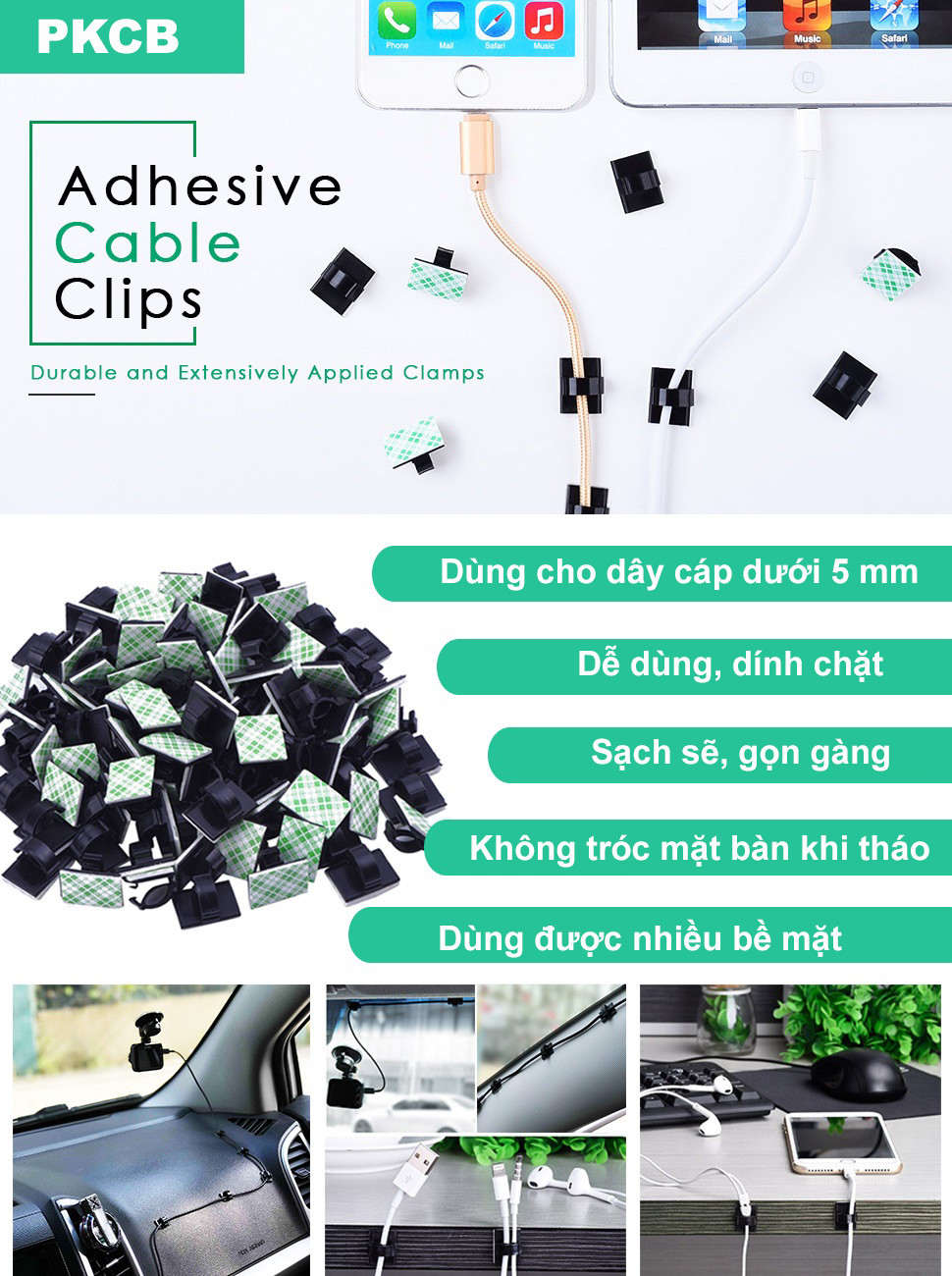 Combo 10 phụ kiện giữ dây cáp sạc PVC mini cho các thiết bị điện tử trên bàn làm việc - Hàng Chính Hãng