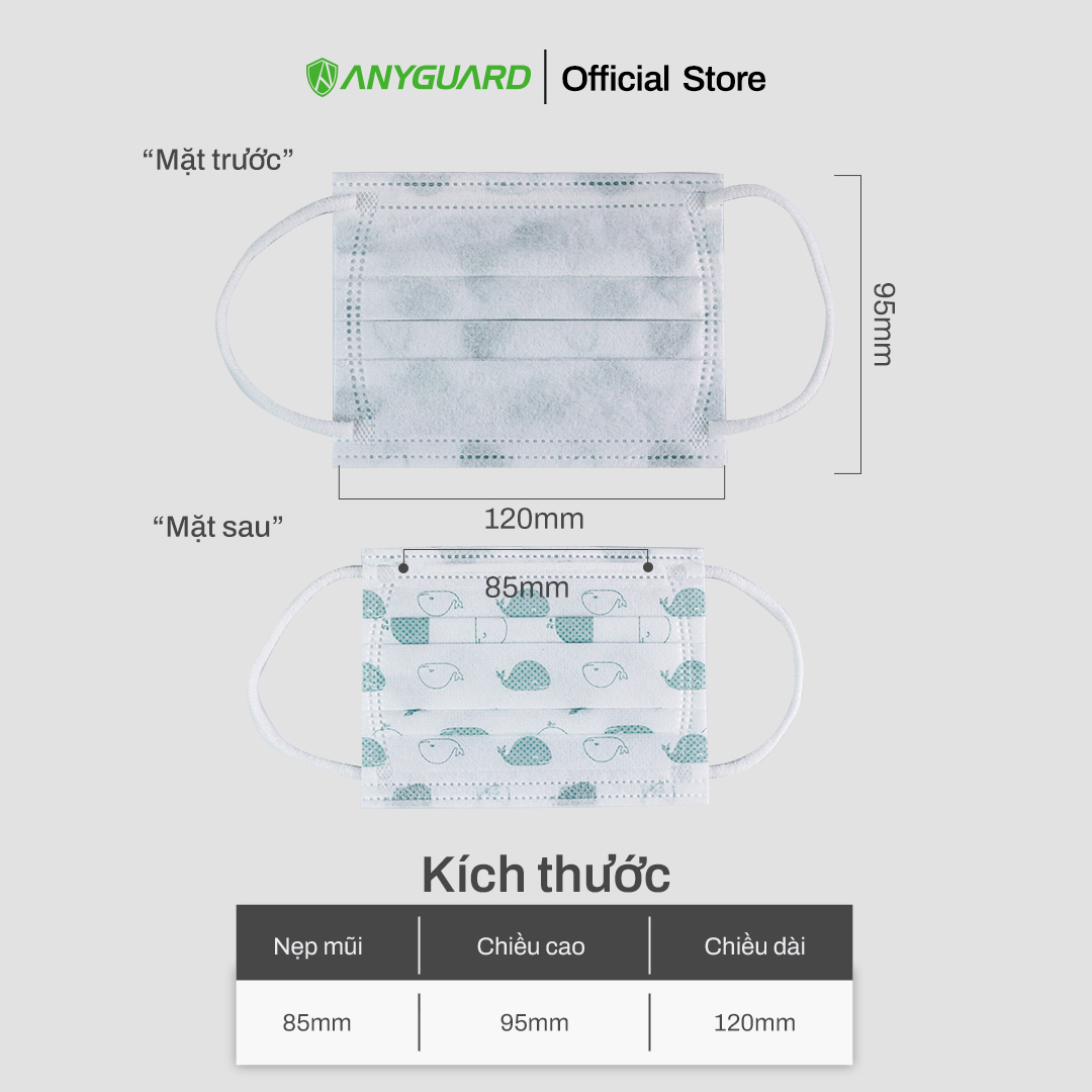Khẩu Trang Trẻ Em Anyguard Hàn Quốc 3 Lớp Chính Hãng -베이비 마스크 - Face Mask For Kids Under 7 yearsold-ISO 9001:2015, ISO 13485:2016, QCVN 01:2017/BTC
