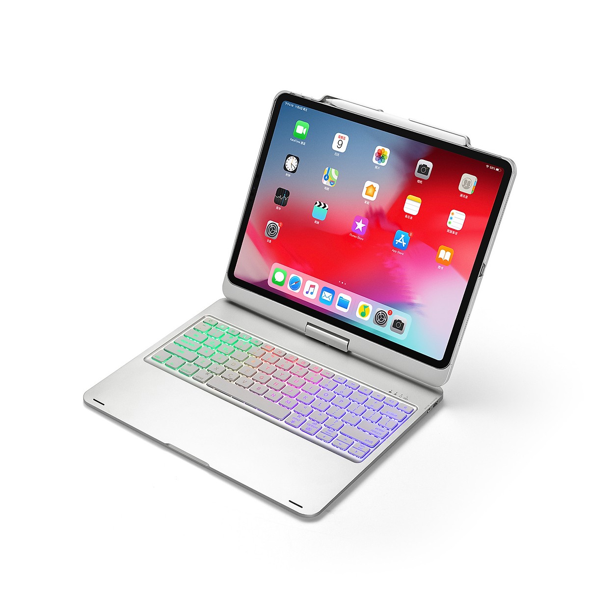 Bàn phím Bluetooth F17 dành cho IPAD PRO 12.9 inch (2018) có thể xoay 360 độ có đèn nền 7 màu