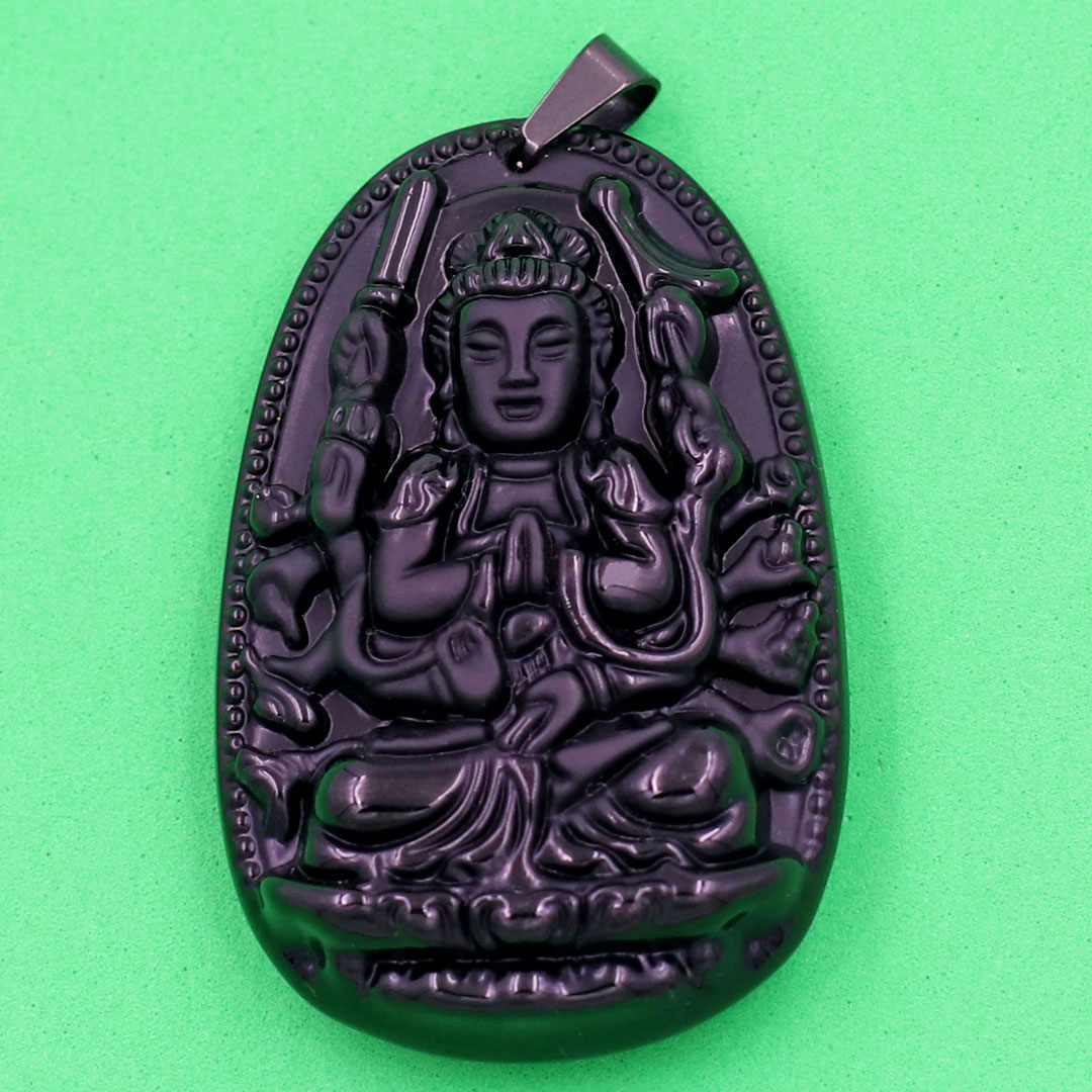 Mặt dây chuyền Thiên Thủ Thiên Nhãn đen 3.6 cm kèm hộp nhung