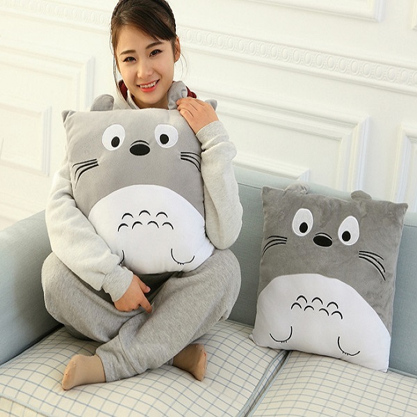 Hình ảnh Combo Mền Gối Ngủ Văn Phòng Tiện Lợi Totoro Vuông Màu Xám Siêu Mịn 1.1x1.7m