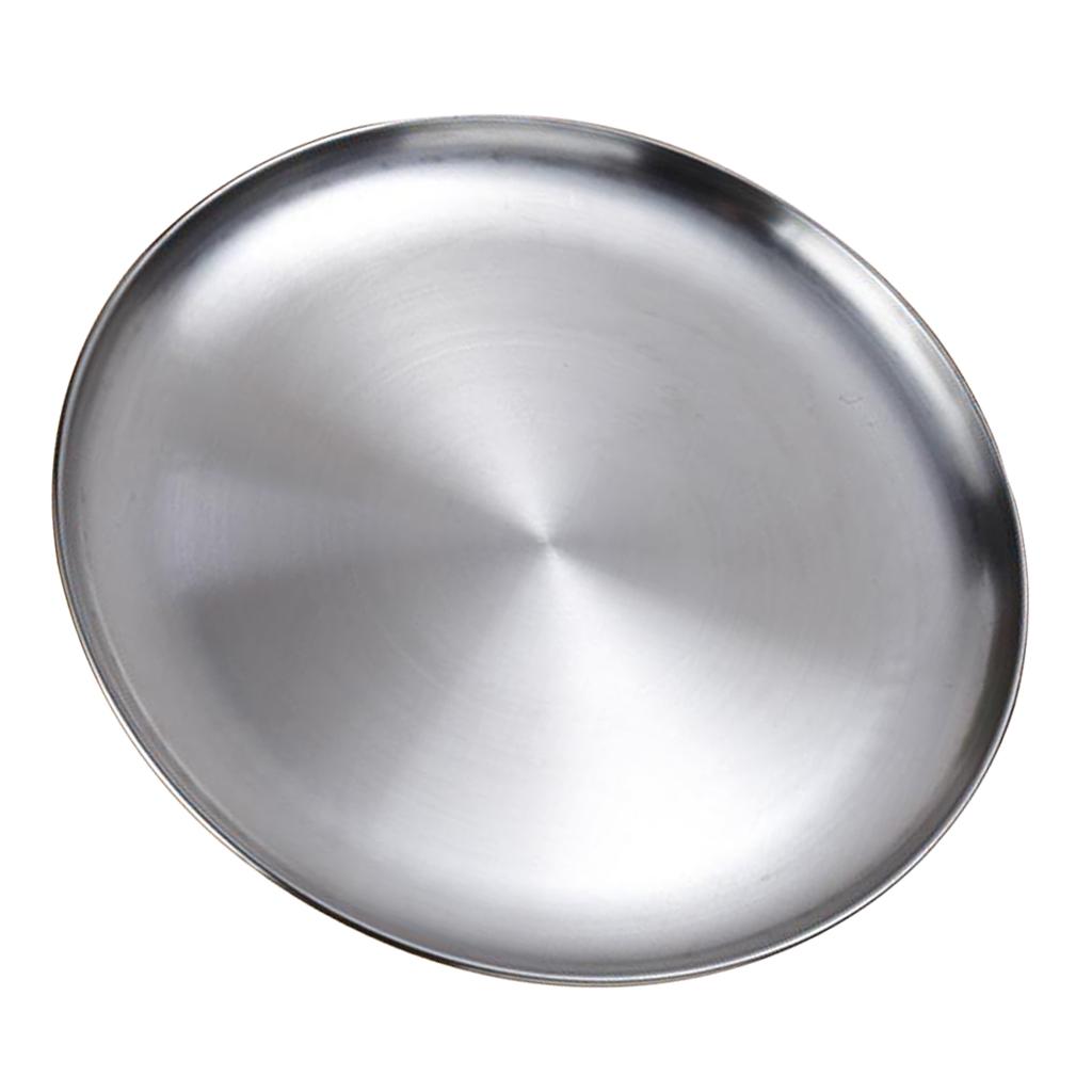 Stainless Steel Dinner Plate Food Serving Lunch Dish BBQ Picnic Silver 20cm