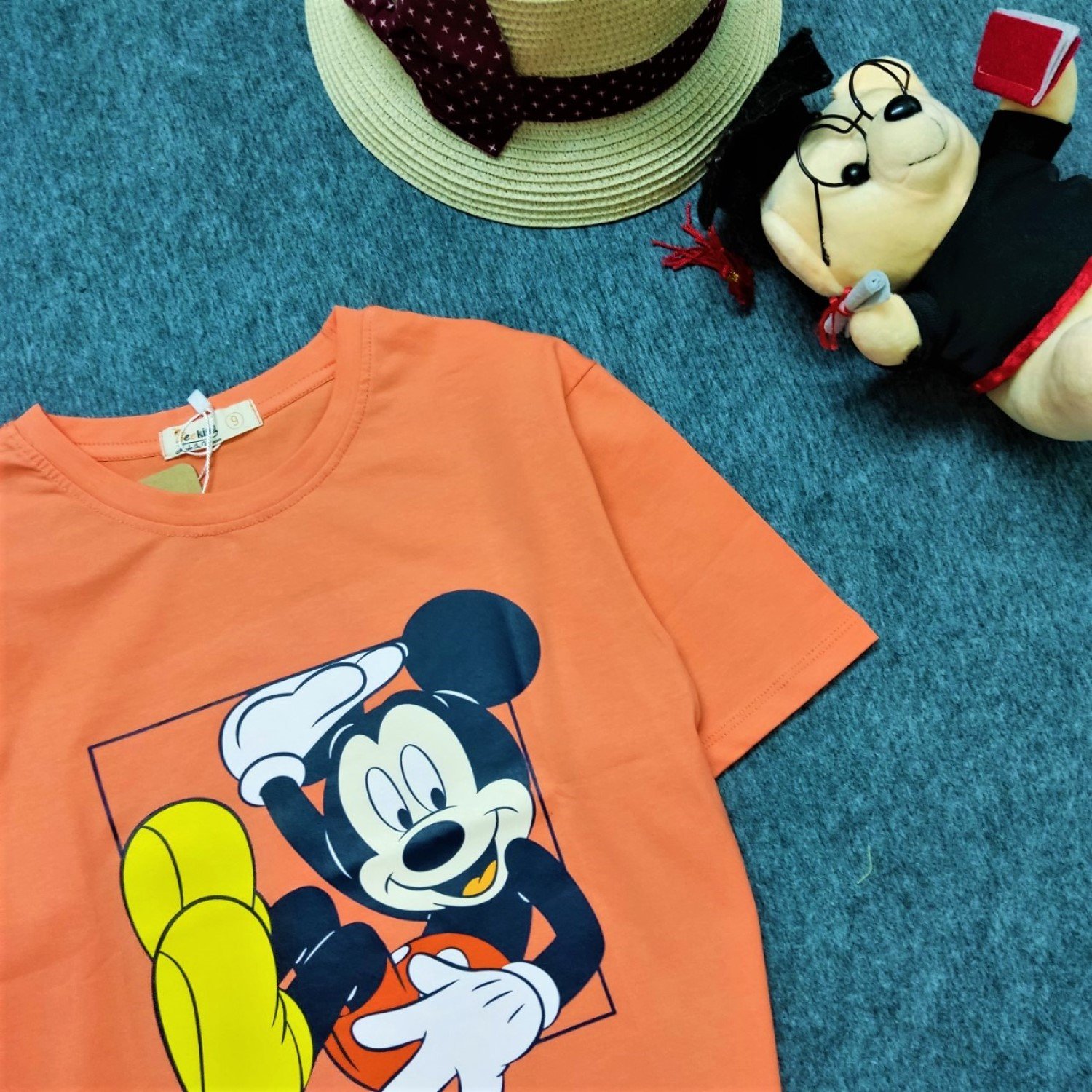 G0314 Áo thun croptop Mickey màu cam cho bé gái