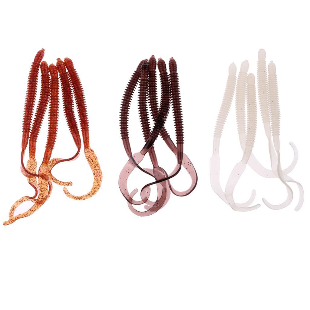 5Pcs Soft Earthworm Worm Lure Fishing Baits Ribbed Body Lures Kit