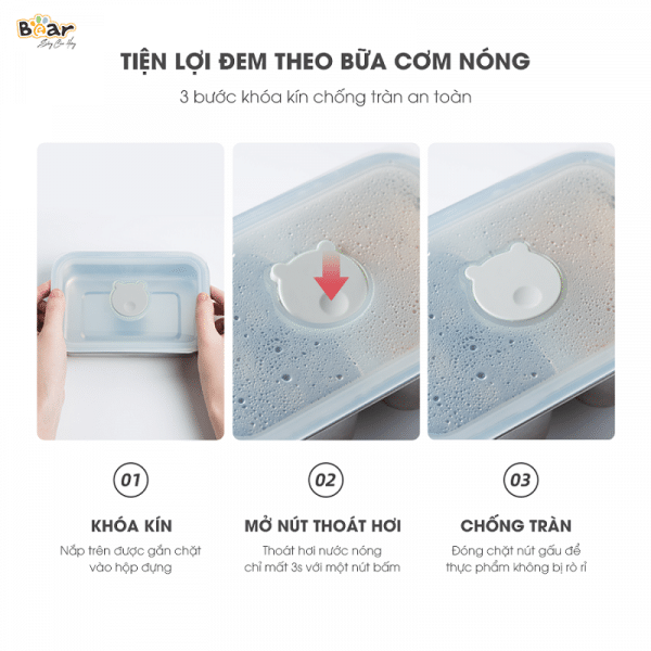 Hộp Cơm Cắm Điện Sothing Bear SB-HC12L, Dung Tích 1,2L, 2 Tầng, 3 Ngăn, Hâm Nóng Cực Nhanh, Ruột Inox 304 An Toàn- Hàng Chính Hãng