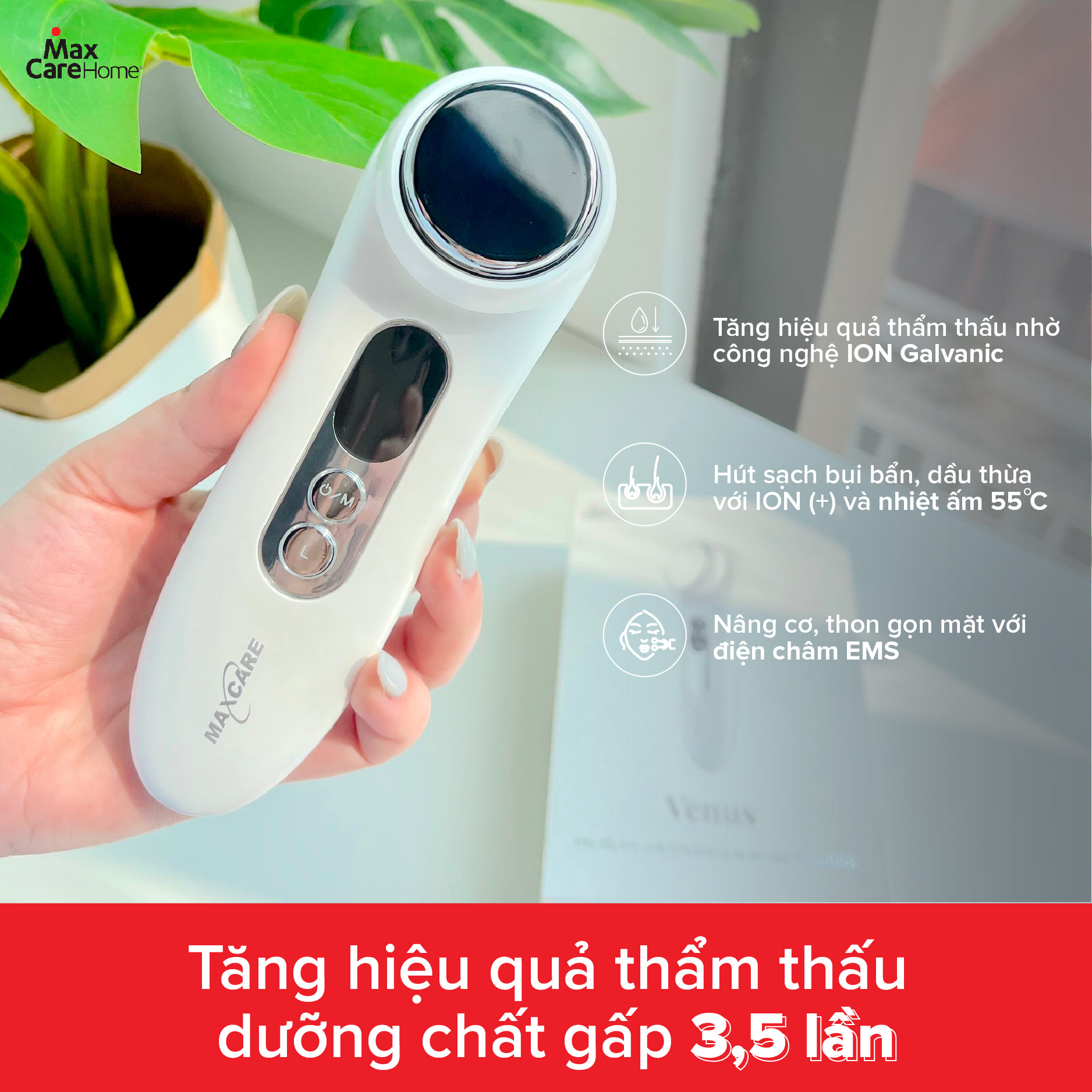 Máy đẩy tinh chất ION dưỡng trắng Maxcare Max888 - Máy điện di tinh chất Maxcare Beauty Device - làm sạch sâu - đẩy tinh chất - cấp ẩm - dưỡng da thương hiệu Nhật Bản