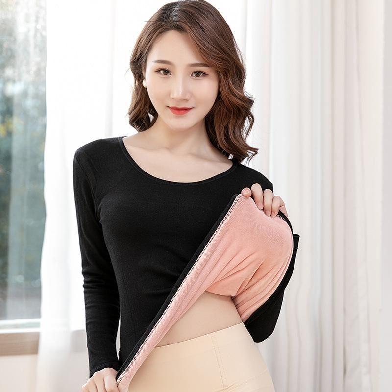 Phụ Nữ Mùa Đông 2021 Thời Trang Ôm Dáng Quần Lót Sinh Nhiệt Áo Nữ Dài Tay Plus Nhung Cao Cấp Nữ Dày Mềm Mại Ấm Áp Áo Thun E272