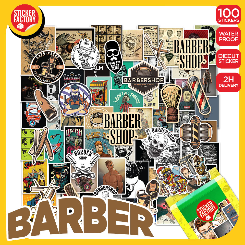Barber hớt tóc - Set 100 sticker decal hình dán nón bảo hiểm, laptop, xe máy, ô tô - STICKER FACTORY