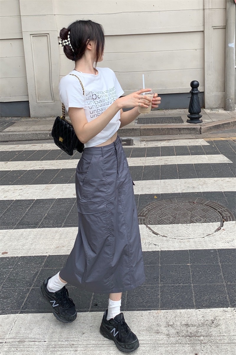 CHÂN VÁY DÀI MIDI TÚI HỘP XẺ SAU SUÔNG TRƠN + ÁO THUN CROPTOP TAY NGẮN ĐI TIỆC ĐI CHƠI DẠO PHỐ ĐI BIỂN