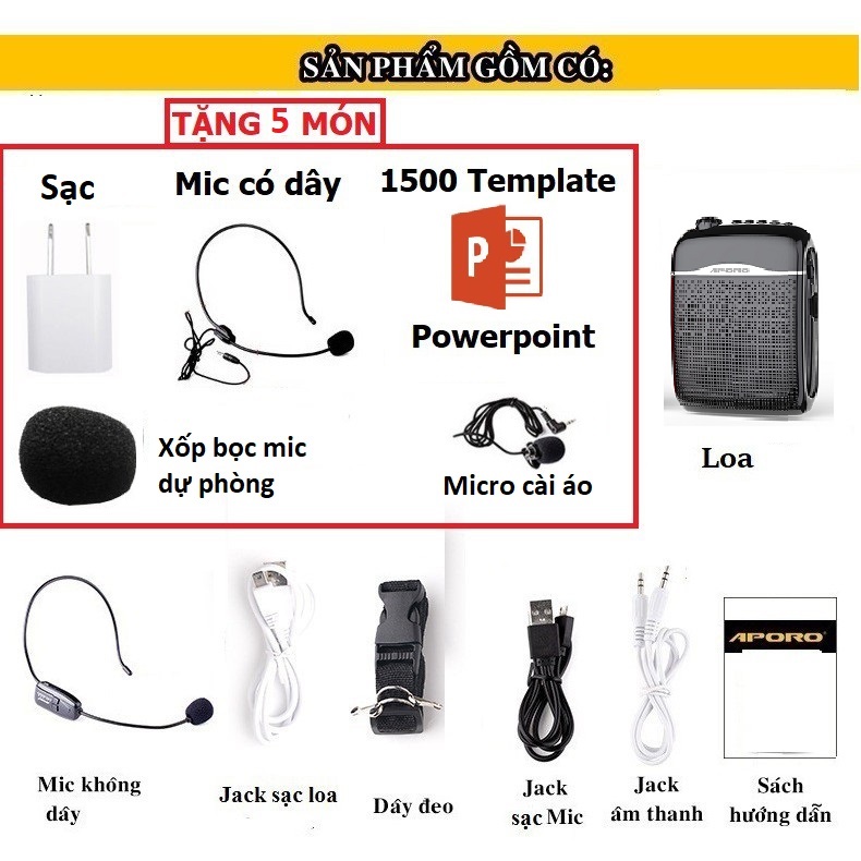 Loa máy trợ giảng Aporo T21 UHF, 2.4G công suất 30W Bluetooth 5.0 không dây cao cấp - Hàng chính hãng