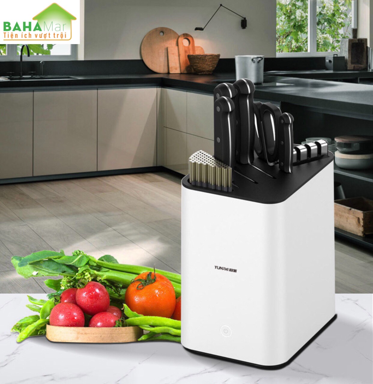ỐNG CẮM DAO -ĐŨA KHỬ KHUẨN CÓ GẮN BỘ MÀI LƯỠI DAO "BAHAMAR" diệt 99,99% vi khuẩn có hại cho tiêu hóa, sinh hoạt
