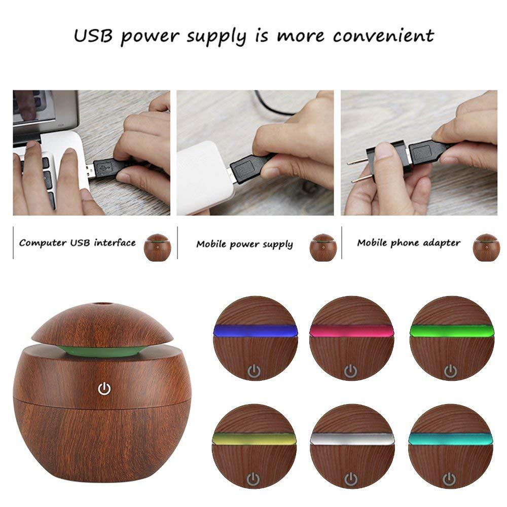130ML USB Hương Thơm Khuếch Tán Tinh Dầu Siêu Âm Thanh Mát Sương Máy Tạo Độ Ẩm Không Khí 7 Đèn LED Đổi Màu Đèn Ngủ Cho Văn Phòng Nhà