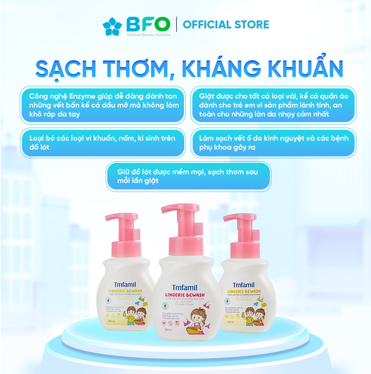 Nước Giặt Đồ Lót Sinh Học Chuyên Dụng BeWash Kháng Khuẩn Hương Anh Đào/ Cam Chanh/ Nho Dung Tích 350ML