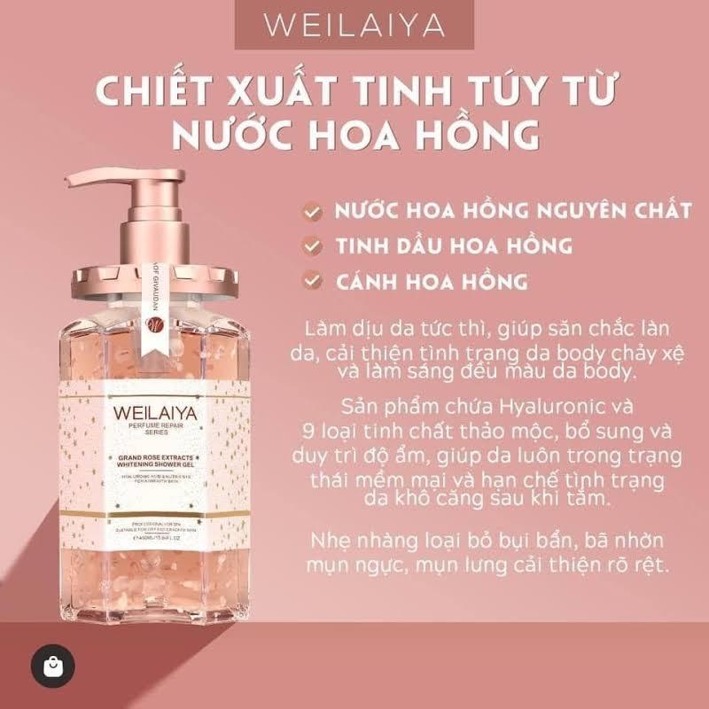 Sữa Tắm Trắng Da Cánh Hoa Hồng Damask Weilaiya Lưu Hương Thơm Lâu Toàn Thân Chính Hãng