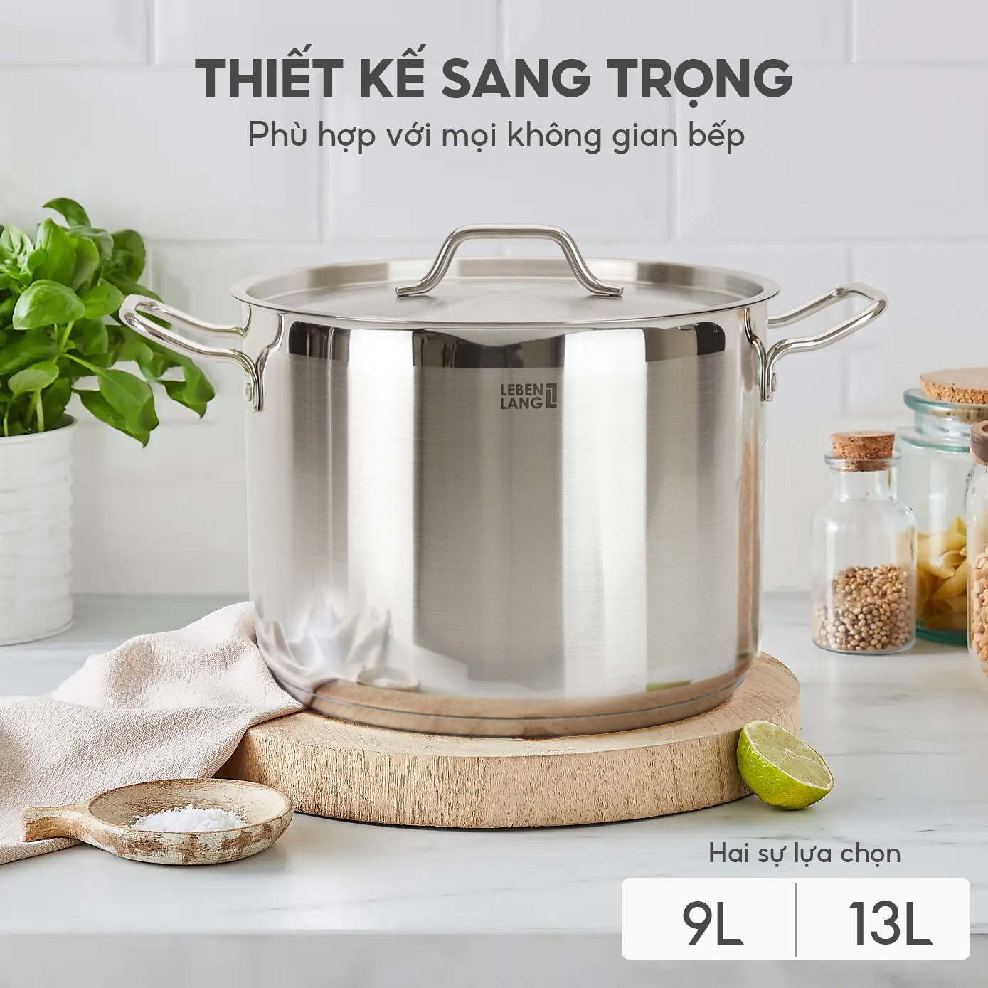 Nồi inox 304 nắp inox đáy 3 lớp Lebenlang LBL2535 và LBL2536, size 26, 30cm, dùng cho mọi loại bếp - hàng chính hãng
