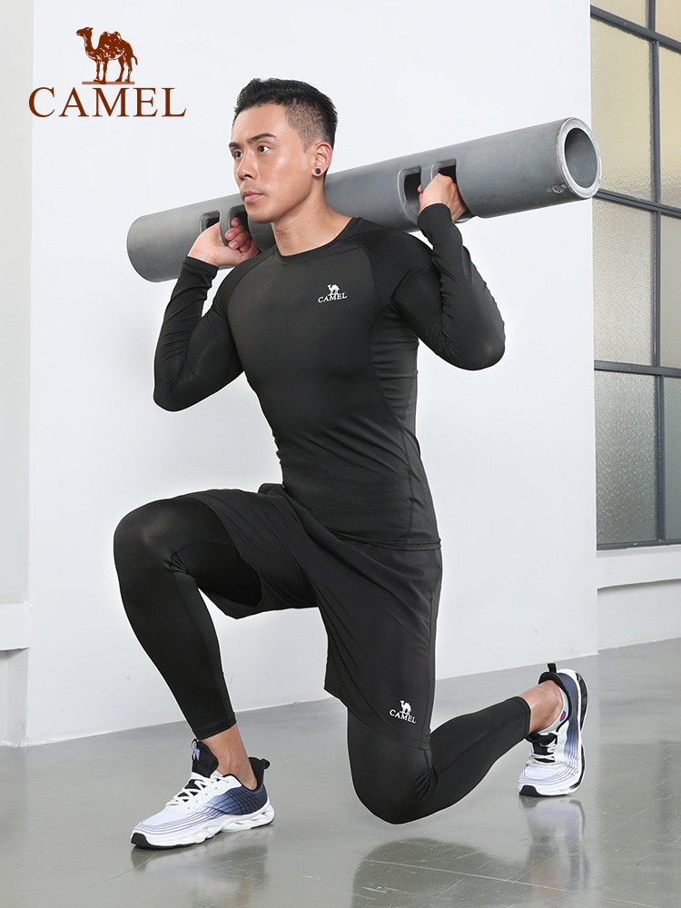 Bộ Đồ Thể Thao Nam CAMEL 5 cái một bộ Bộ đồ tập gym Mặc quần áo chạy bộ Nhanh khô Đồ thể thao dài tay Áo bóng rổ Bộ quần áo tập luyện