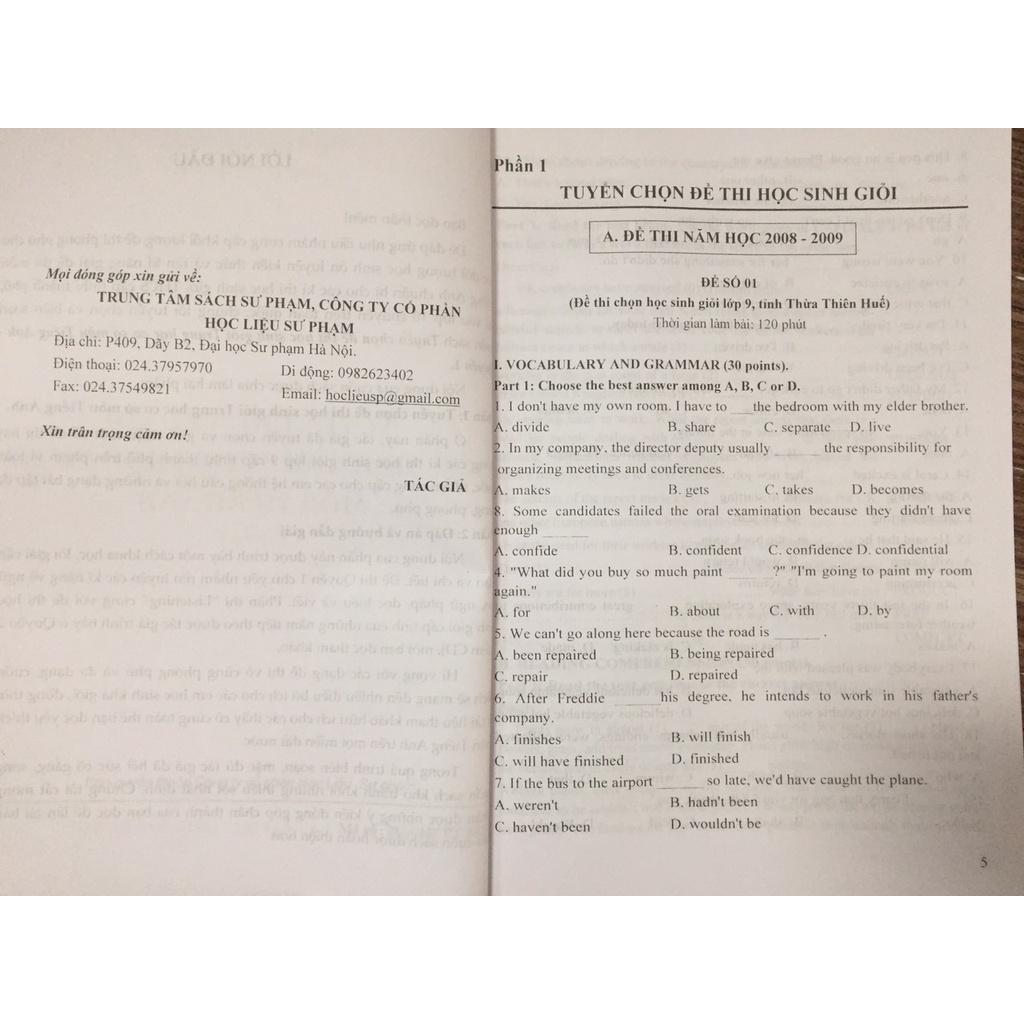 Sách - Tuyển chọn đề thi học sinh giỏi THCS môn tiếng anh (Quyển 1)