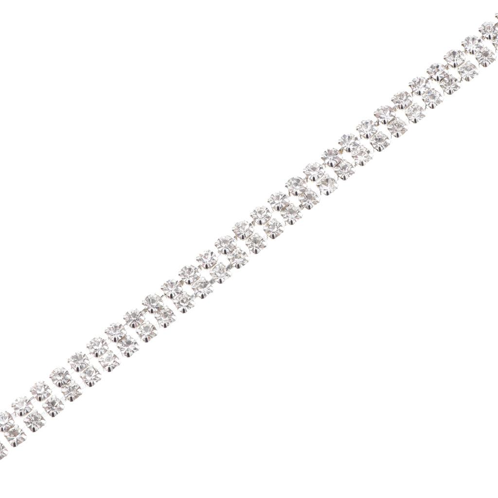 2-Row Crystal Rhinestone Close Chain DIY Diamond Mesh Ribbon 1 Yard Silver