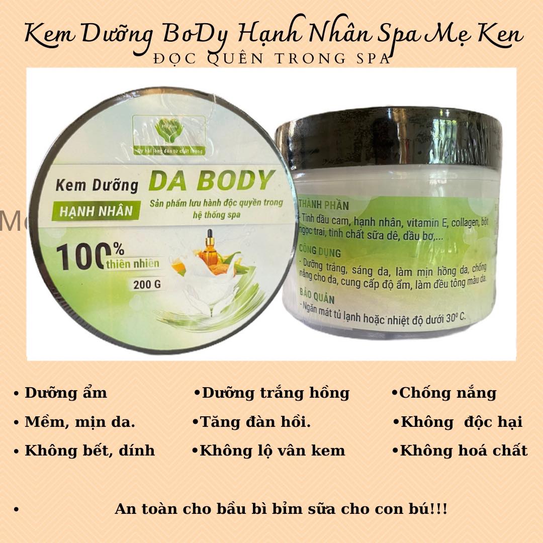 KEM DƯỠNG BODY HẠNH NHÂN MẸ KEN 200ML - hạnh nhân spa MẸ KEN, dưỡng ẩm, trắng body