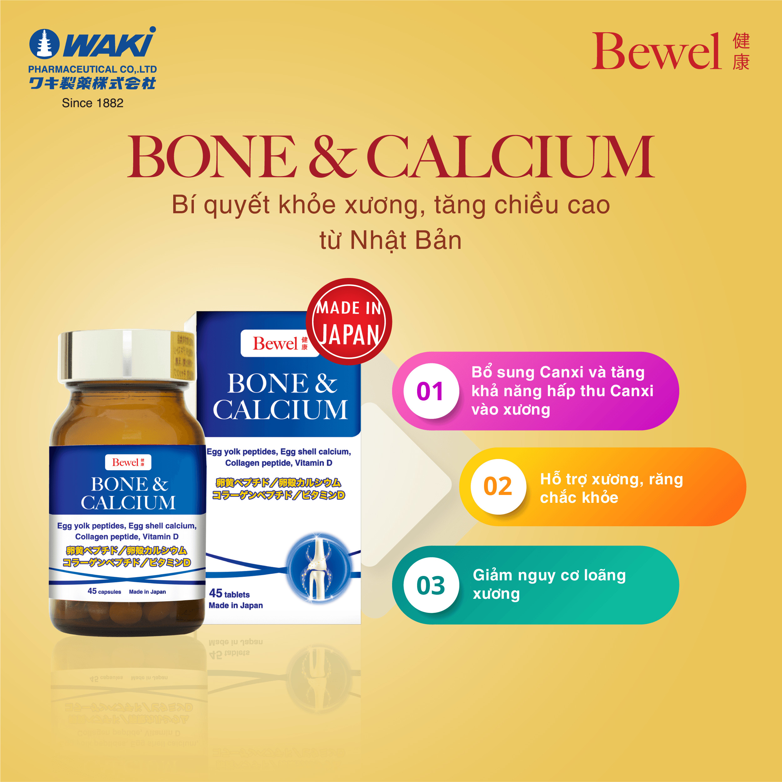 Thực phẩm chức năng Chăm sóc toàn diện cho Xương thương hiệu Waki Pharma - Bewel Bone & Calcium