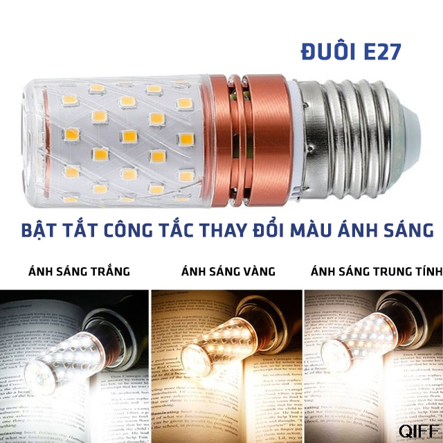 Bộ combo 2 bóng đèn Led quả bắp 3 chế độ sáng đuôi E27 công suất 6W