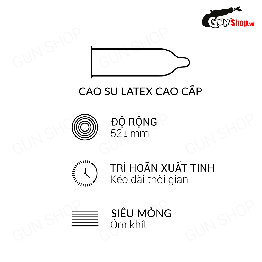 [Hộp 12 cái] Bao cao su Muaisi Imported Latex Red - Kéo dài thời gian kèm 1 chiếc BCS Gun Super Thin