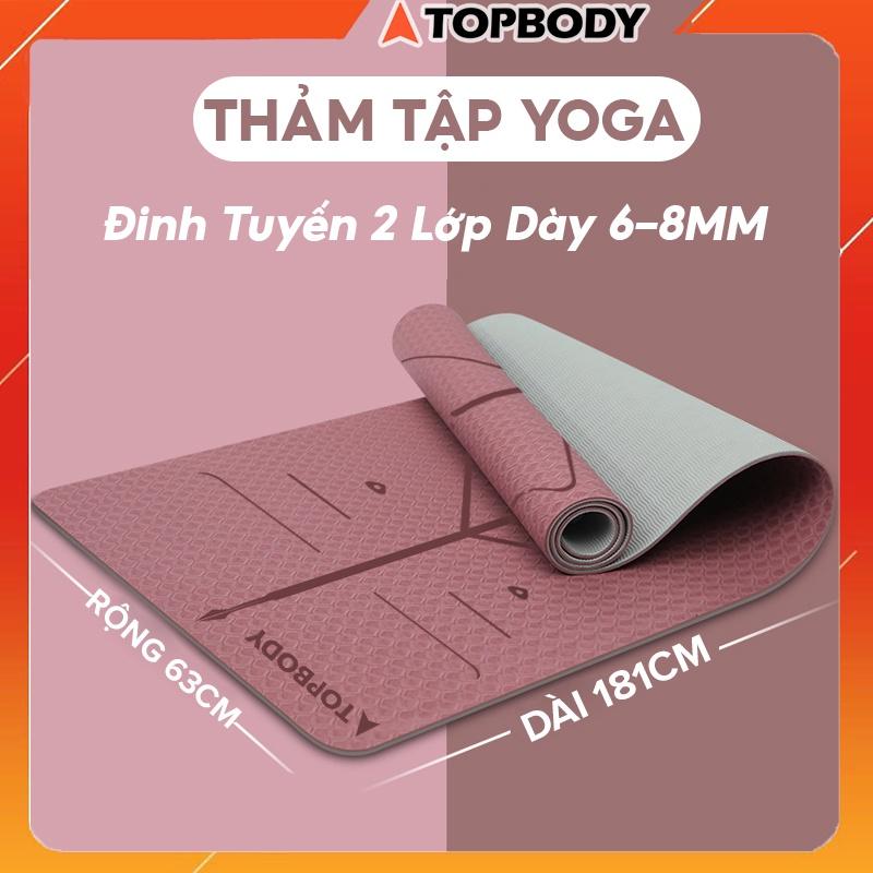 Thảm Yoga Tập Gym Định Tuyến 2 lớp 6 - 8mm cao cấp, gấp gọn, du lịch tiện lợi TOPBODY