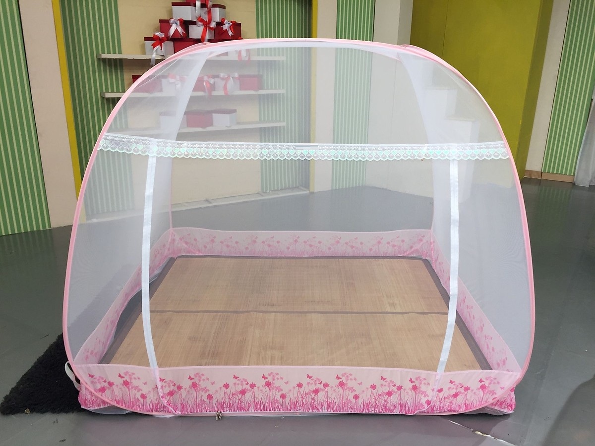 Màn chụp tự bung đỉnh vuông, giá xưởng ️FREESHIP️ hàng việt nam 100% - mùng tự bung cao cấp - 2m2x2m - Viền Chân Hồng