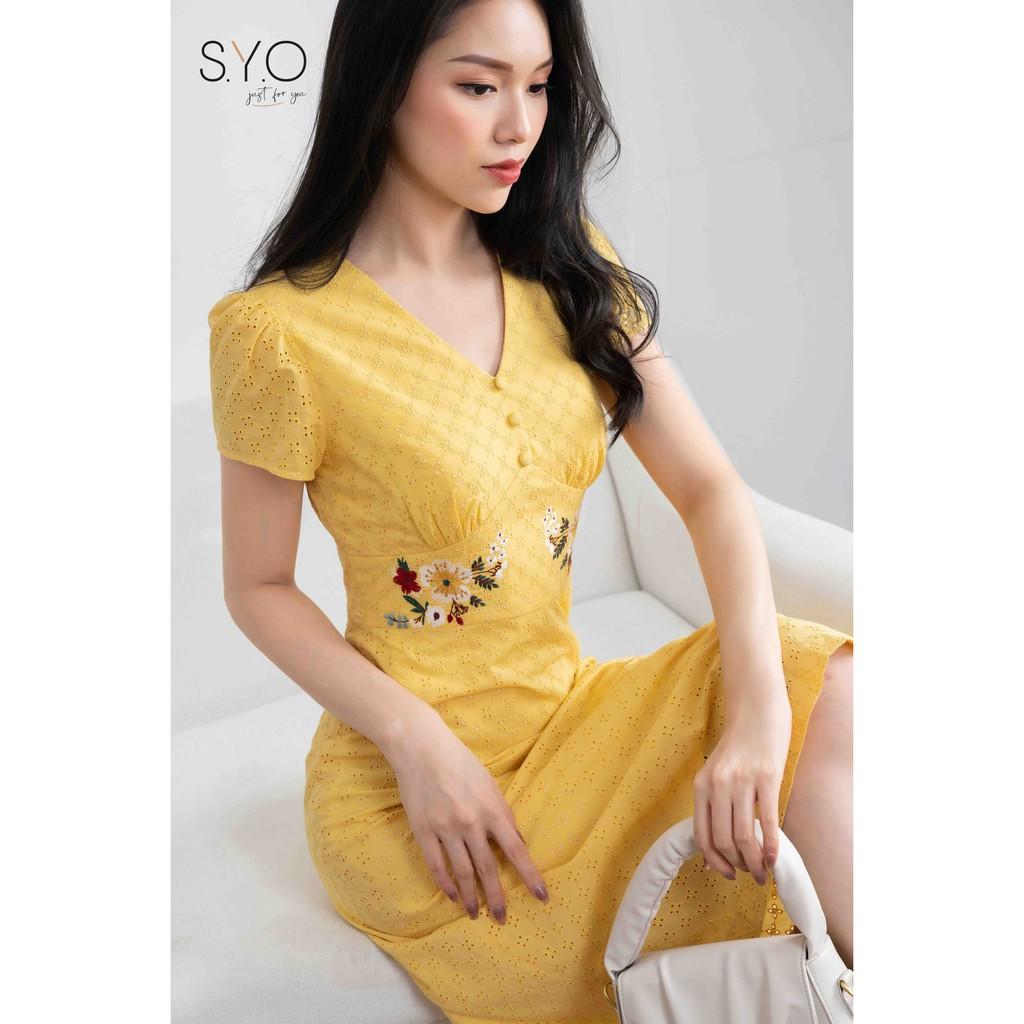 Đầm A vải thô thêu đục lỗ SYO D3012-21