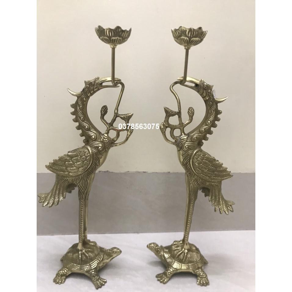 Đôi hạc thờ bằng đồng màu vàng cao 43cm
