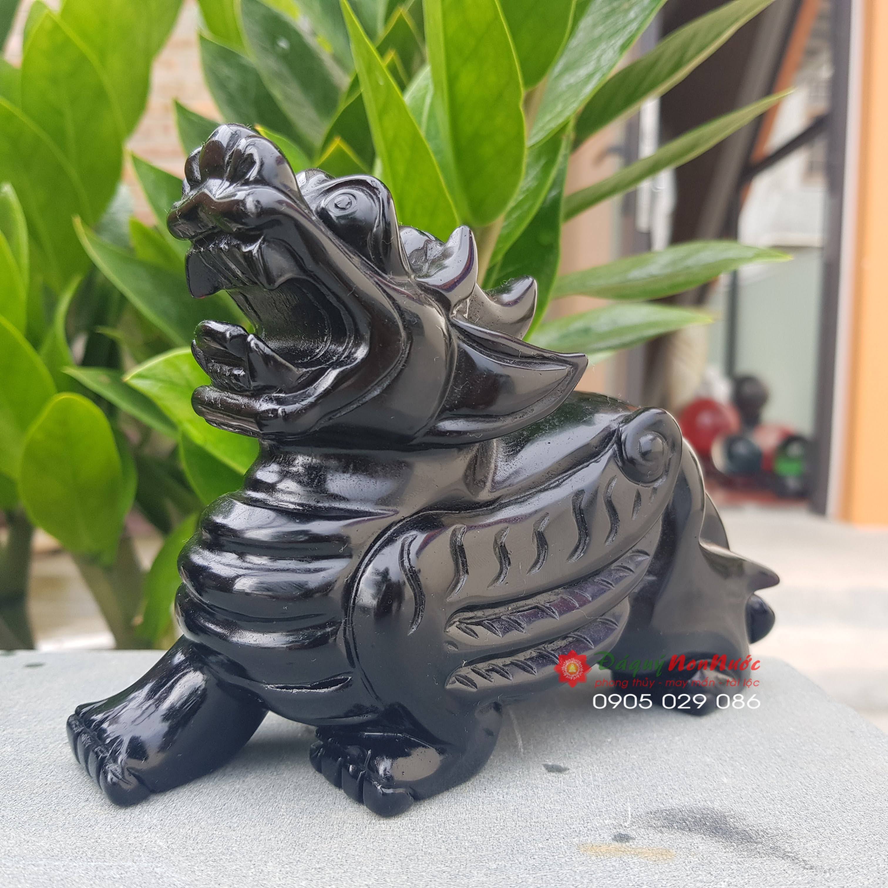 Tượng tỳ hưu phong thuỷ đá Obsidian 10cm - đá Non Nước