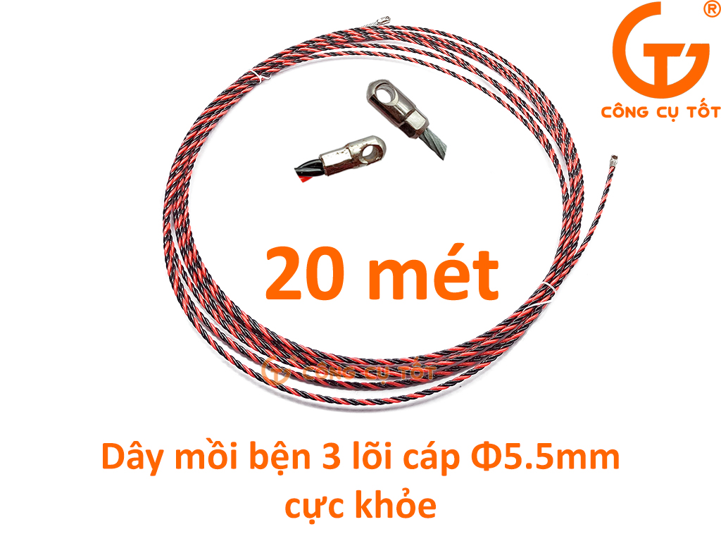 Dây mồi bện 3 lõi cáp Ø6mm cực khỏe vằn đỏ đen